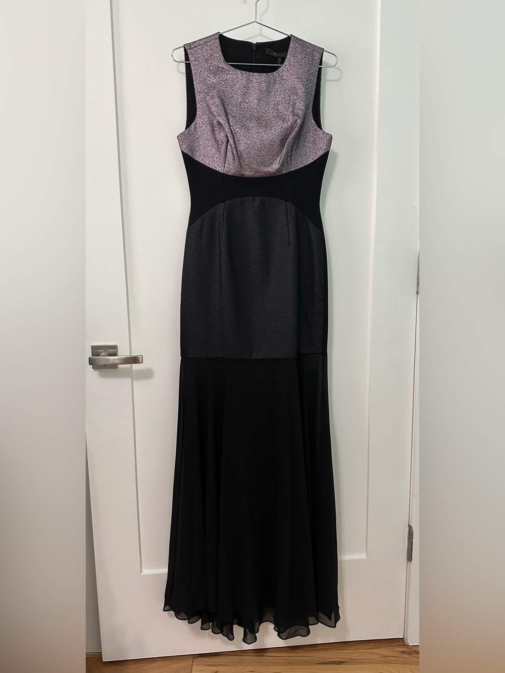 NEW BCBGMaxAzria Black and Metallic Purple Evening Gown, Size 4